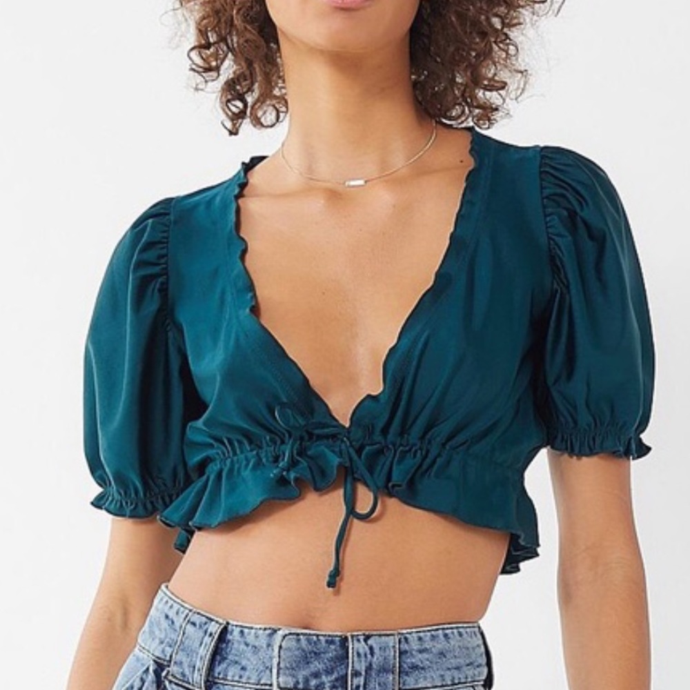 Urban Outfitters Teal Babydoll Crop With Tie - Size S